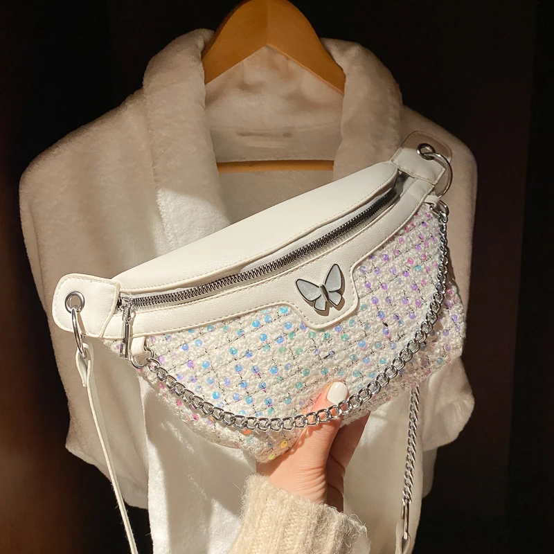 

Забавная поясная сумка для женщин, модный дизайнерский холщовый кошелек на плечо с цепочкой, роскошные дамские сумочки на ремне