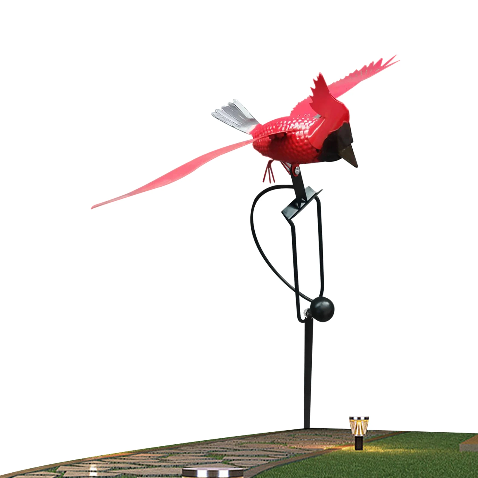 

Red Garden Stake Flying Pinwheel Metal Red Windmill Decorative Garden Stakes Outdoor Lawn Decorations Red Bird Sitting On Stake