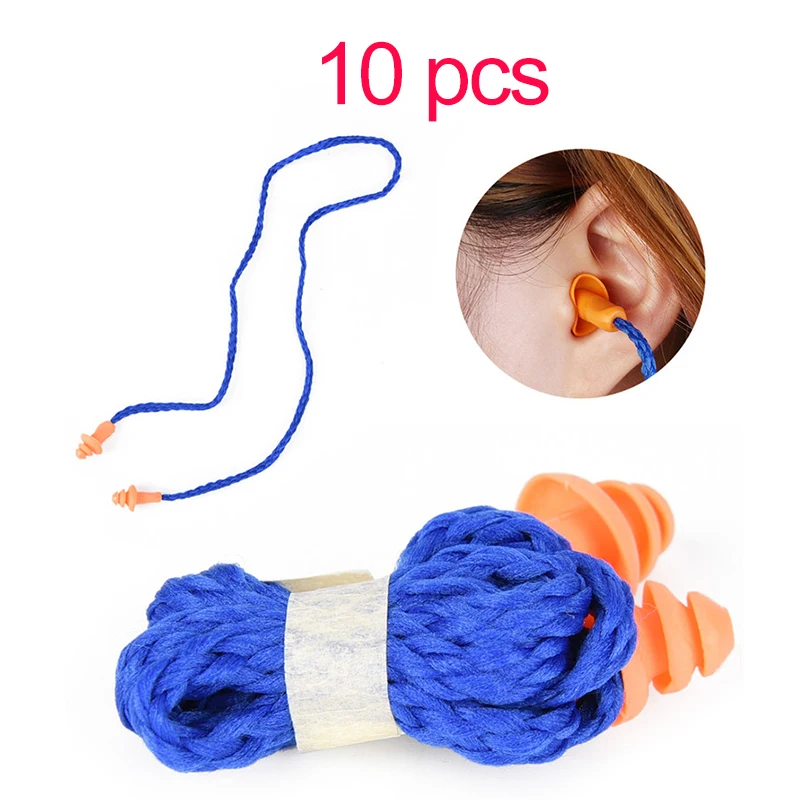 

10Pcs Ear care Soft Silicone Corded Ear Plugs ears Protector Reusable Hearing Protection Noise Reduction Earplugs Earmuff