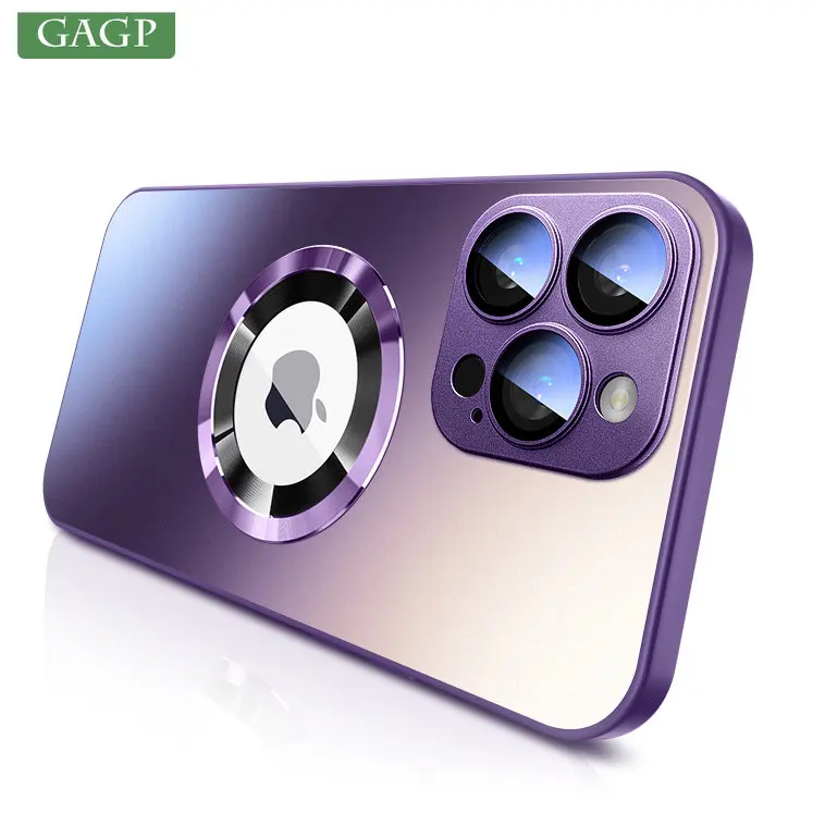 

Magnetic For Magsafe Logo Hole Case For iPhone 12 13 14 Pro Max Plus AG Wireless Charge Frosted Glass Lens Film Protector Cover