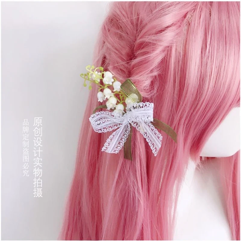 

Lolita hairpin headgear lily of the valley bow ribbon hairpin lolita girl lavender hairpin side clip LOLITA accessories