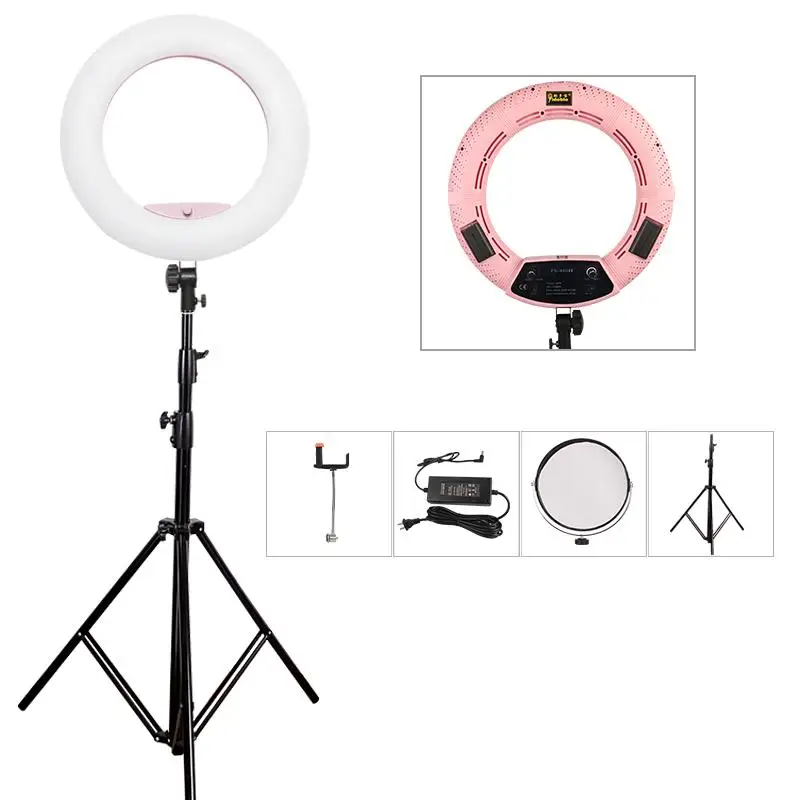 

Кольцевой светодиодный светильник Yidoblo, розовая фотография/фото/Студия, 18 дюймов, 480 светодиодов, 5600K, кольцевой светильник для камеры с регу...