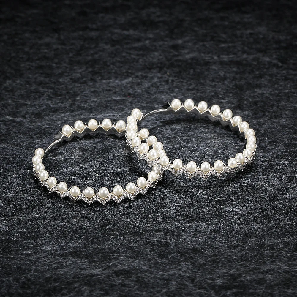 

APM STYLE High Quality 925 Sterling Silver Round Wave Pearl Earrings Large Fashion Style Earrings For Friends And Girlfriends