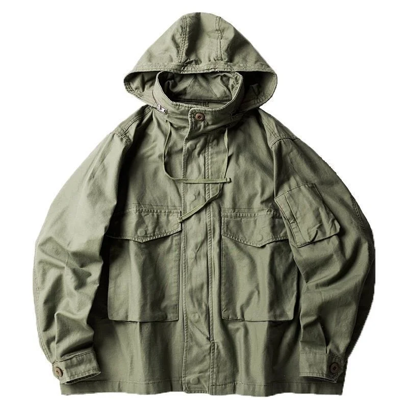 

Men Fashion Loose Hooded Pullover Militia Coat Outdoor Trekking Training Cargo Oversize Camp Fishing Tooling Solid Color Jacket
