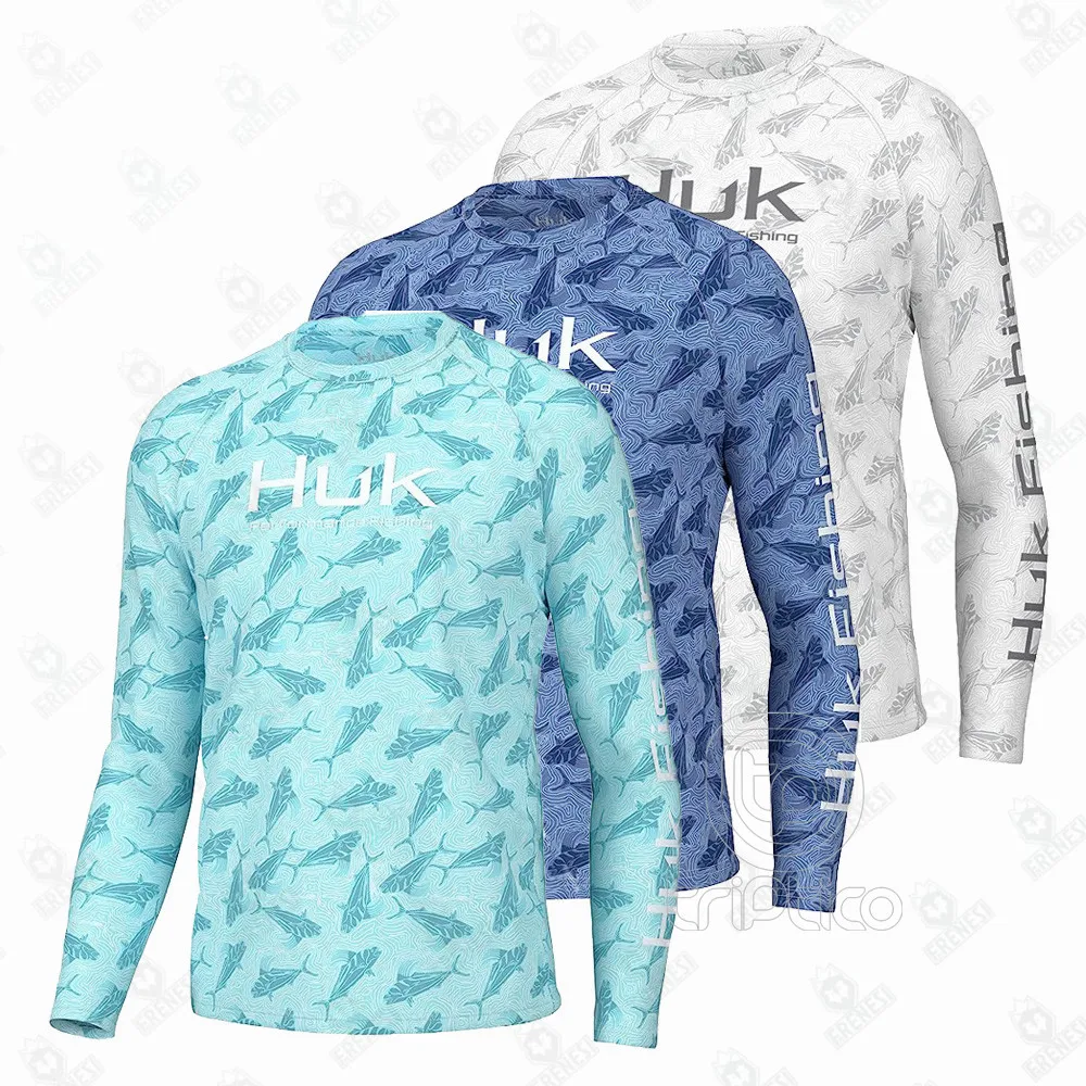 

HUK Men's Pursuit Crew Long Sleeve Sun Protecting Fishing Shirt Tops Fitness Train Sun Protection Clothes UV Protection Jersey