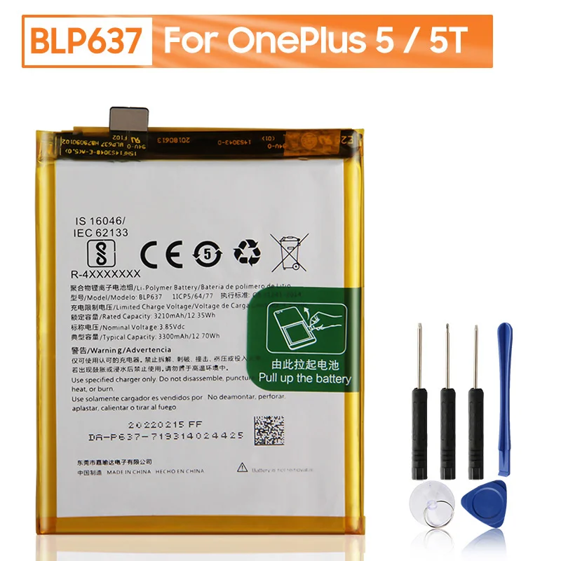 Batería de teléfono de repuesto BLP637 para OnePlus 5 5T One Plus 5 5T, batería de teléfono original con herramientas gratuitas, 3300mAh