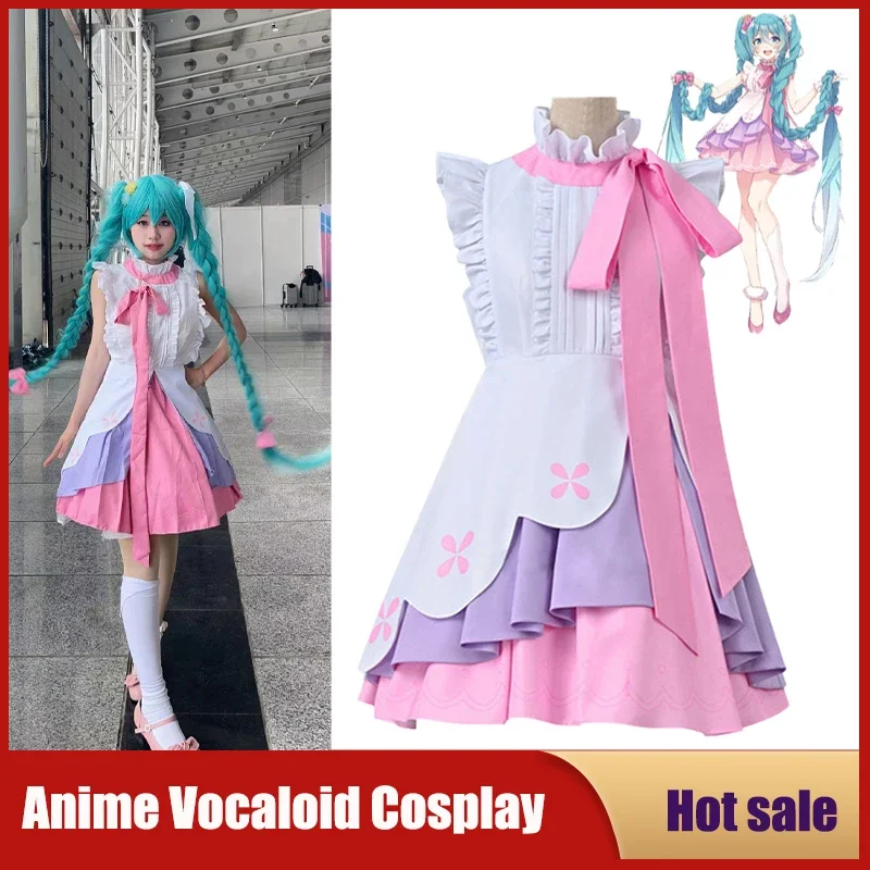 Аниме Vocaloid Miku Косплей Рапунцель Страна Чудес миди платье наряды для начинающих