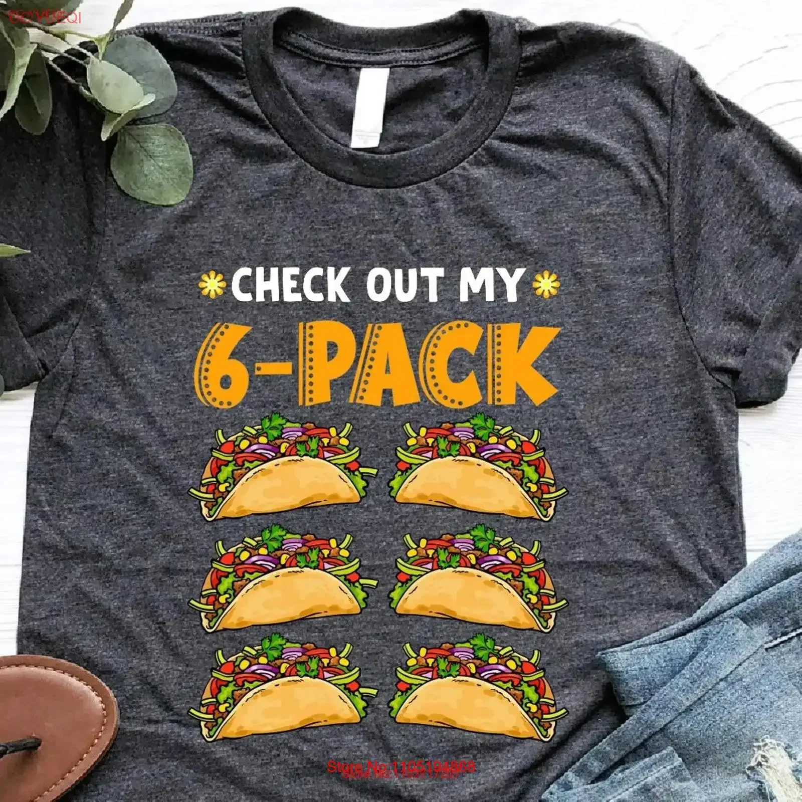 Фото Футболка Check Out My 6-Pack Six Taco Mexican Food Cinco De Mayo Lover Tuesday Gym винтажная стираная мода Удобная графика №1