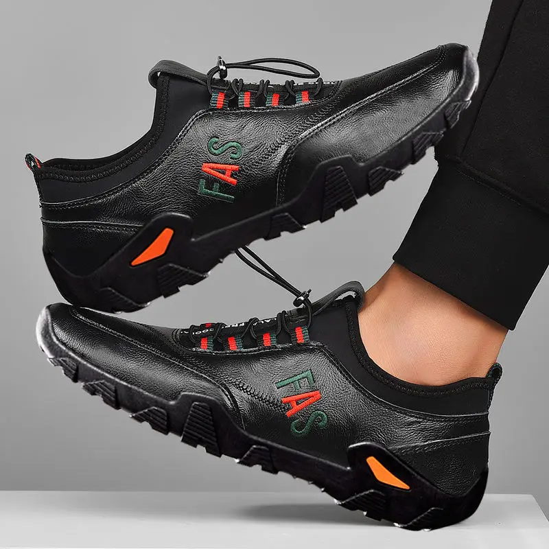 

Men Loafers Sports Shoes PU Round Warm Waterproof Non Slip Breathable Lace-up Casual Flat Luxury