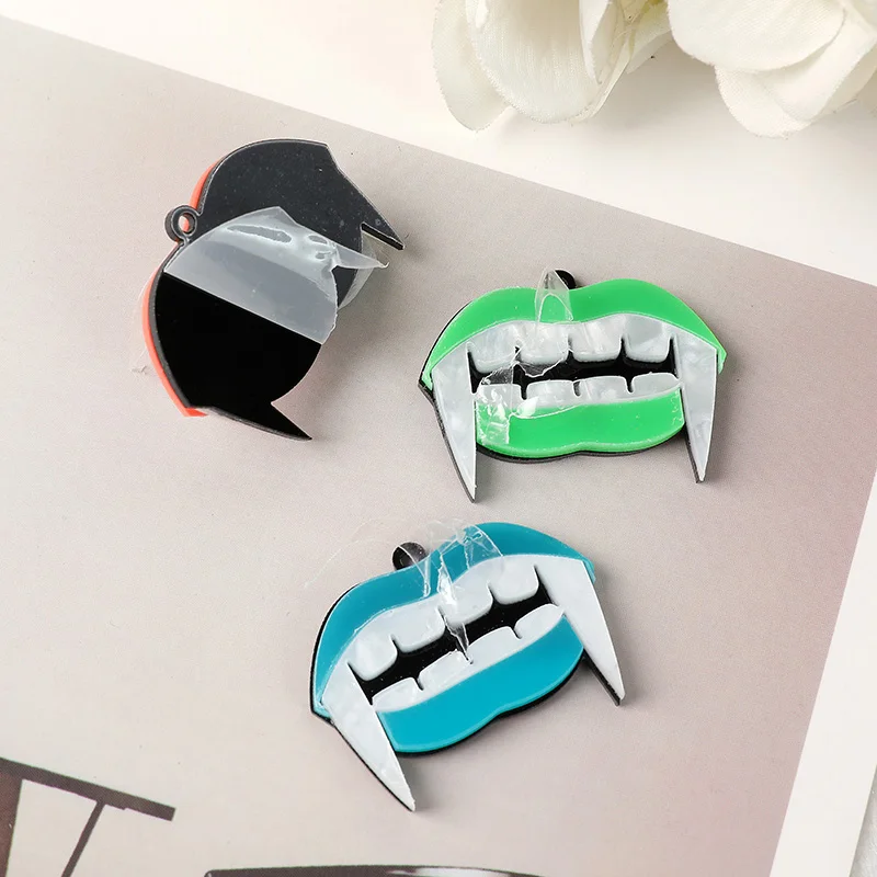 

10 шт. Подвески в виде рта на Хэллоуин, страшные клыки, разноцветные акриловые ювелирные изделия с плоским основанием, фурнитура для ювелирны...