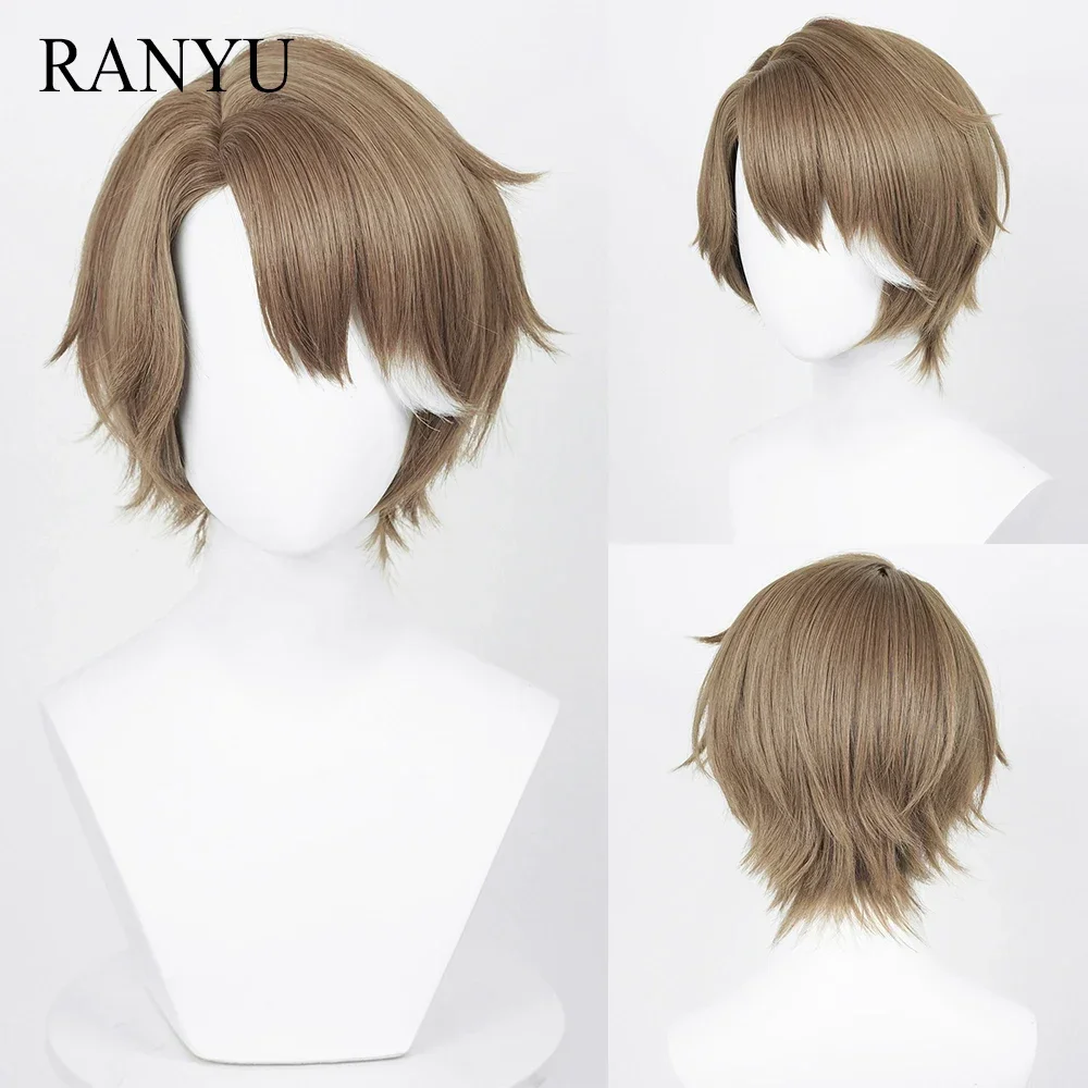 Женский и мужской парик короткий синтетический прямой коричневый для косплея