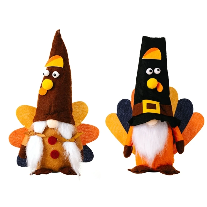 

E56C Turkey Fall Gnomes Plush Decoration Handmade Tomtes Swedish Gnomes Thanksgiving Gnomes Scandinavian Figurine Decoration