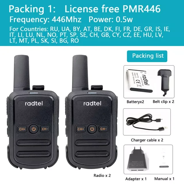 Walkie Talkie Radtel RT12 Portable Two Way Radio PMR FRS Radio Comunicador Long range Kids Walkie-Talkie for Hotel Business
