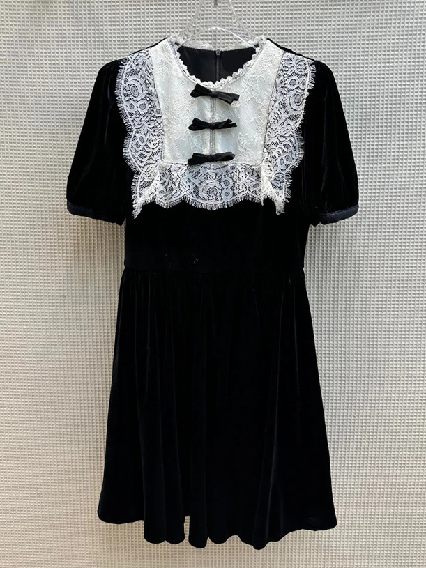 

Женское бархатное платье с длинным рукавом, винтажное кружевное платье составного кроя, элегантное велюровое платье-трапеция, весна 2023