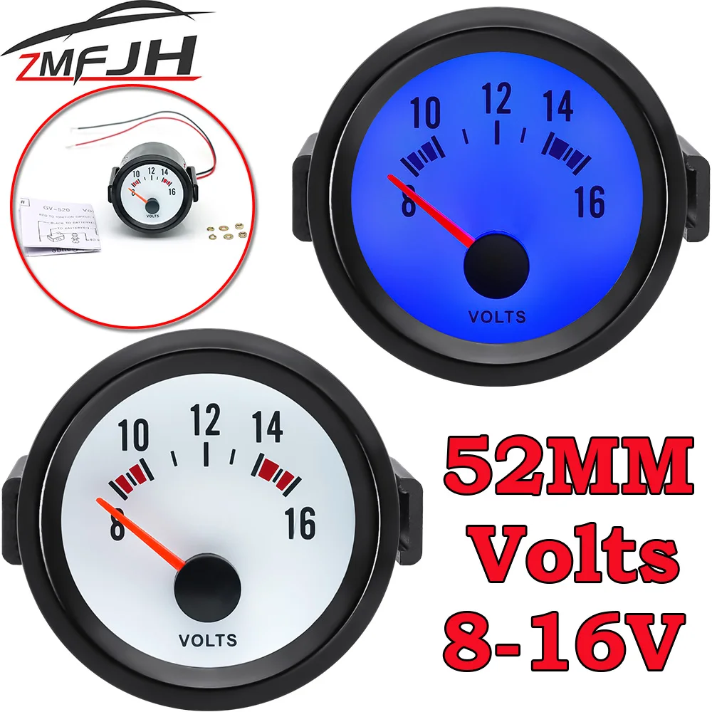 

AD VOLTS Car Gauge 2" 52mm VOLT Meter 12V Auto Instrument Voltage Meters 8~16V Display Range with Blue LED Backlight Universal