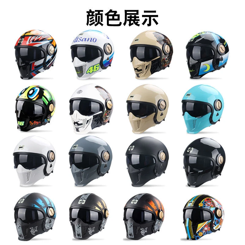 Мужской мотоциклетный шлем с солнцезащитным козырьком в стиле ретро 4 вида