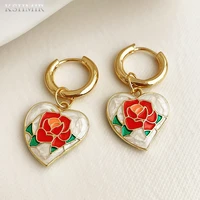 2022 new love drop oil pendant earrings handmade vintage heart earrings rose floral design personalized feminine accessories