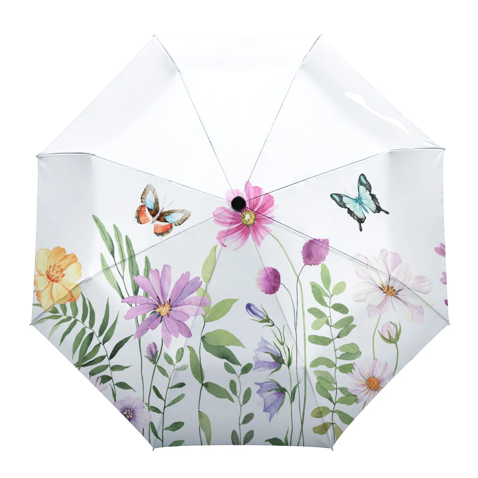 

Spring Summer Flower Butterfly Summer Umbrella for Travel Outdoor Male Female Rain Umbrella Fully-automatic Printed Umbrella