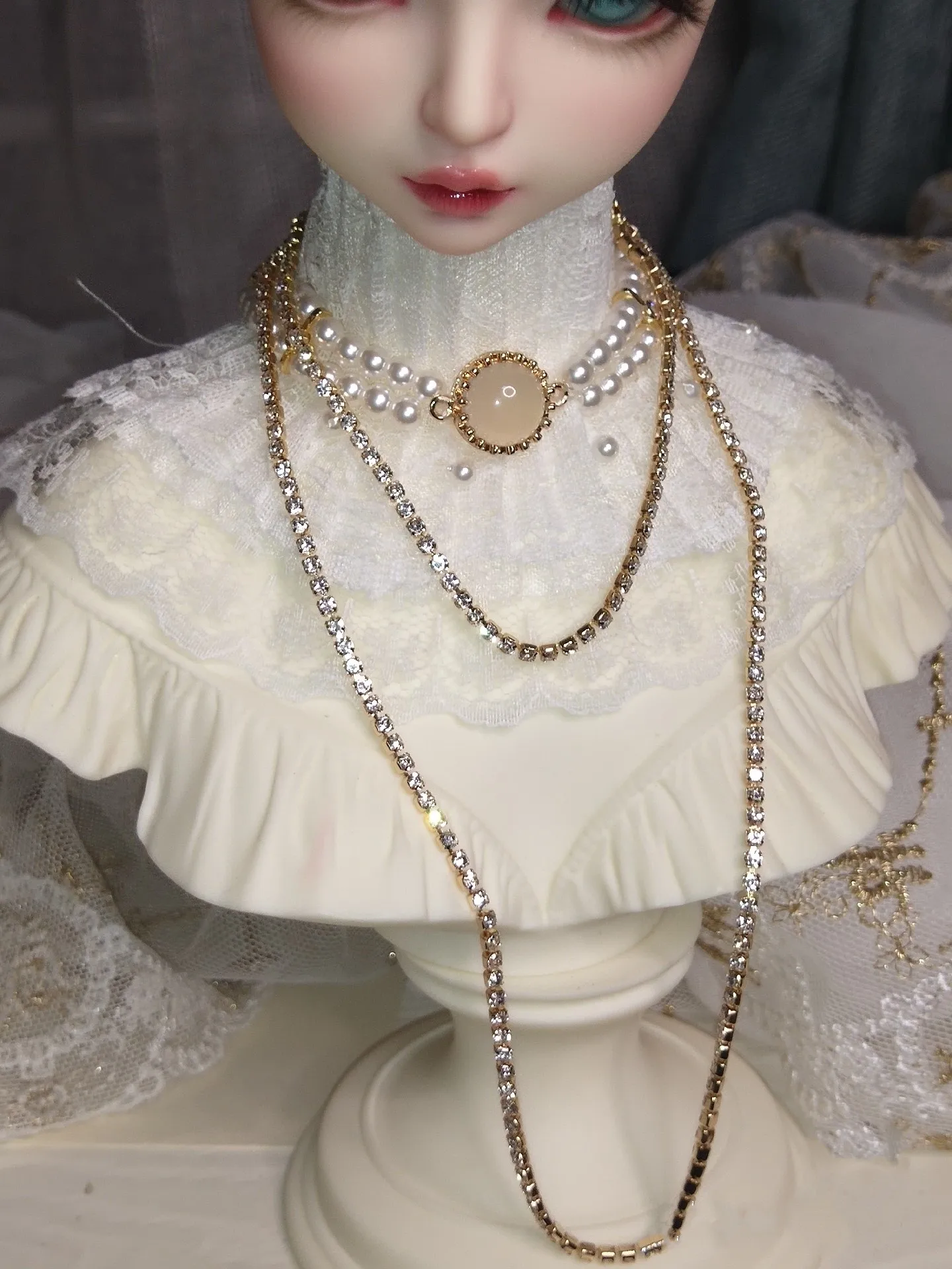 Кукольное ожерелье 1/3 BJD двухслойная цепочка из жемчуга и циркона игрушечные