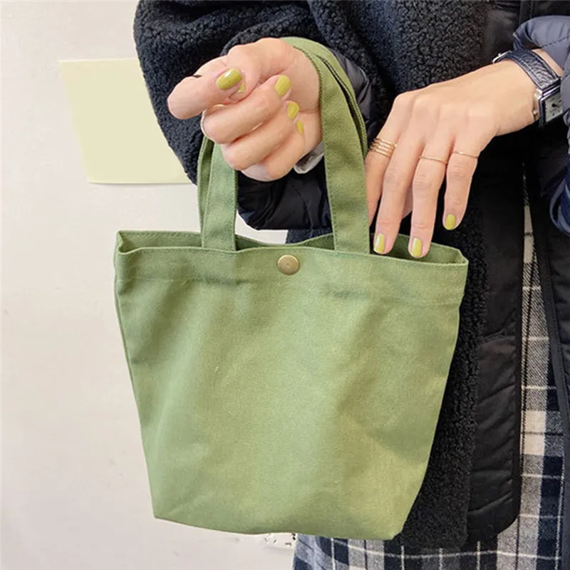 

Women Mini Canvas Tote Handbage Casual Bag Girl Student Cloth Bags Women Solid Button Folding Shoulder Bag Female