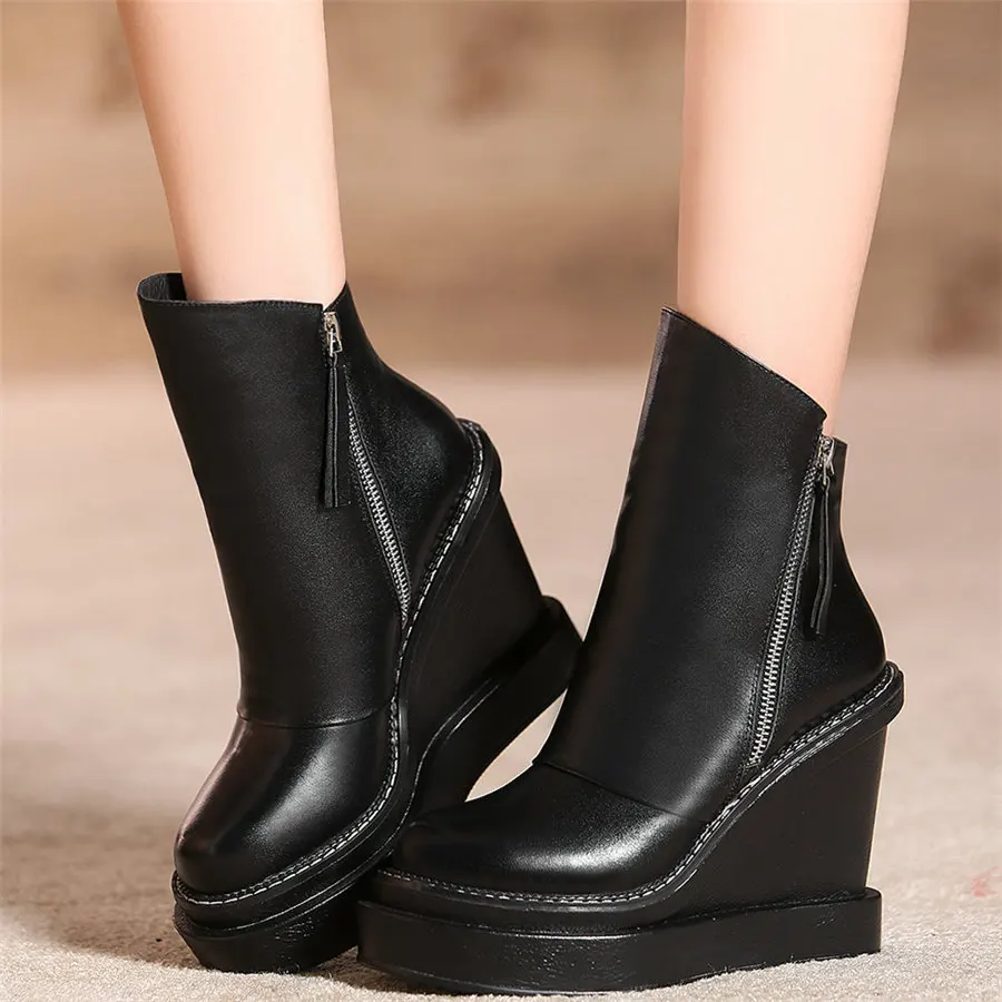 Flat With Platform Shoe Women Genuine Leather Super High Heels Party Pumps Female Round Toe Wedges Fashion Sneakers Casual Shoes