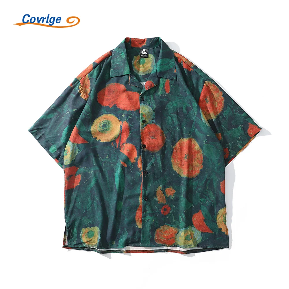 

Covrlge New Tropical Hawaii Resort Style Mens Fashionable Shirt Hot Sale Plants Loose Short Sleeve Shirt Shirt Chemise MCS177