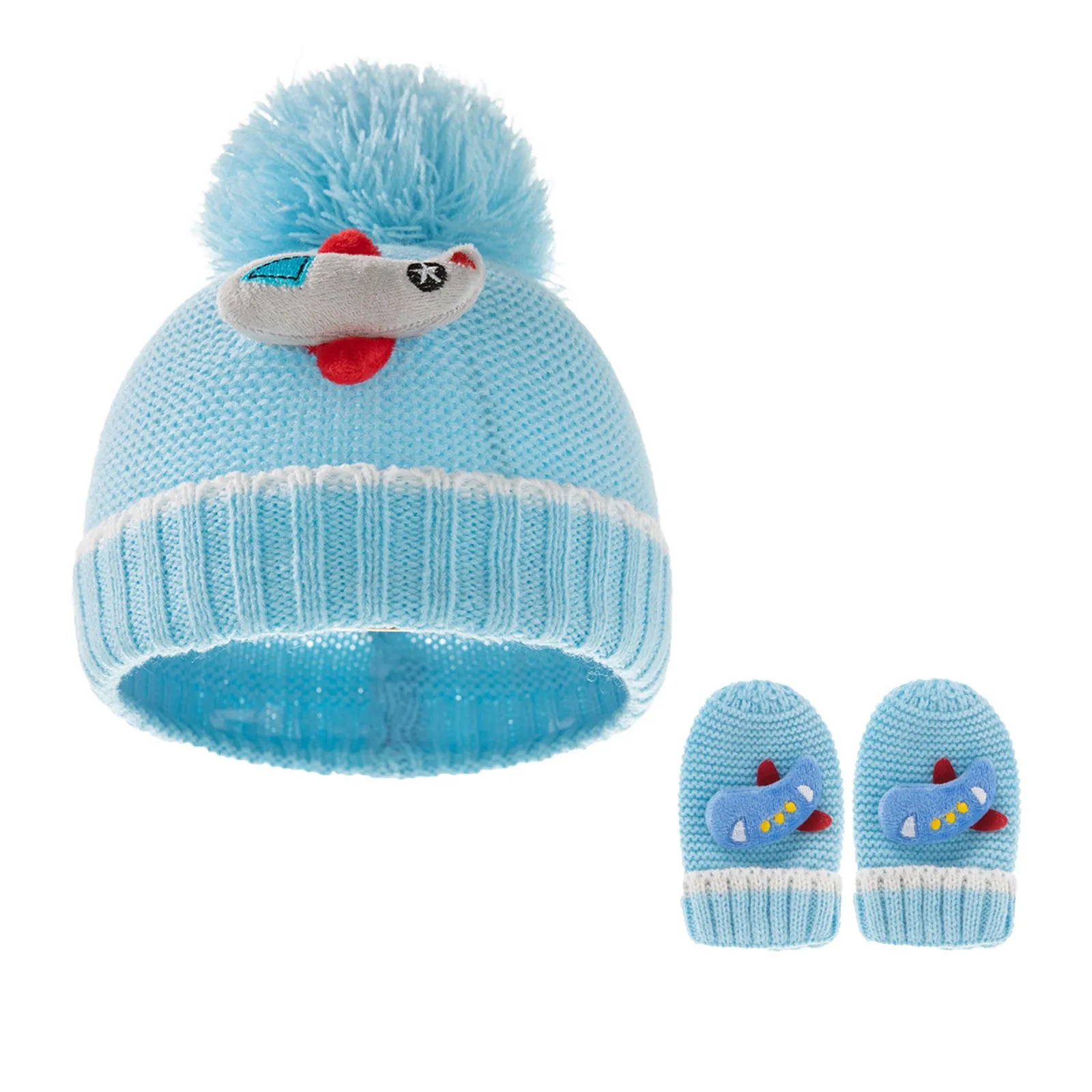 

Winter Baby Set Hat Hat Knitted Children's Cartoon Woolen Airplane Gloves Baby Preemie Baby Girl Caps Toddler Boy Hat