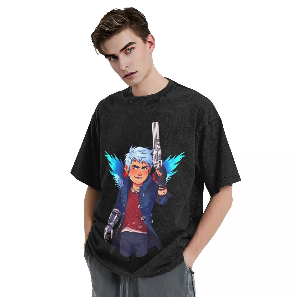 Chibi Nero DMC5 Промытые футболки Уличная одежда Хип-хоп Футболка Devil May Cry Dante Футболки