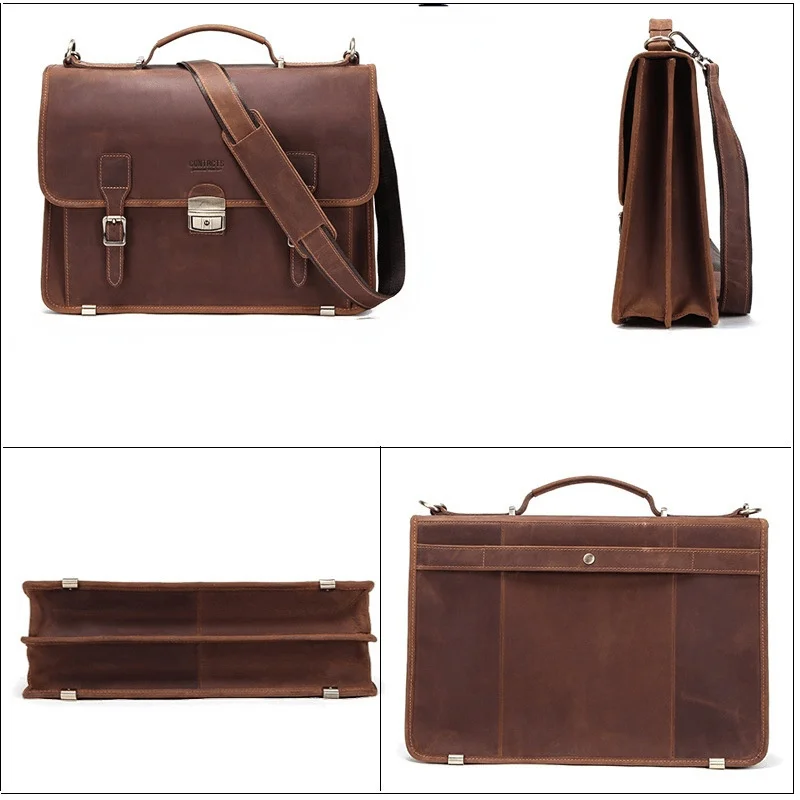New First Layer Cowhide Men's Business Briefcase Genuine Leather Can Hold 14 Inch Laptop Messenger Luxury Single Shoulder Bag