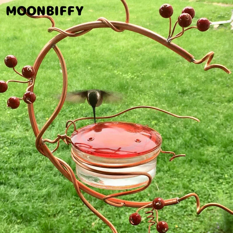 

Metal Red Berries Hanging Hummingbird Feeder Detachable Bird Water Drinker For Outdoors Courtyard Patio Garden Yard Decoration