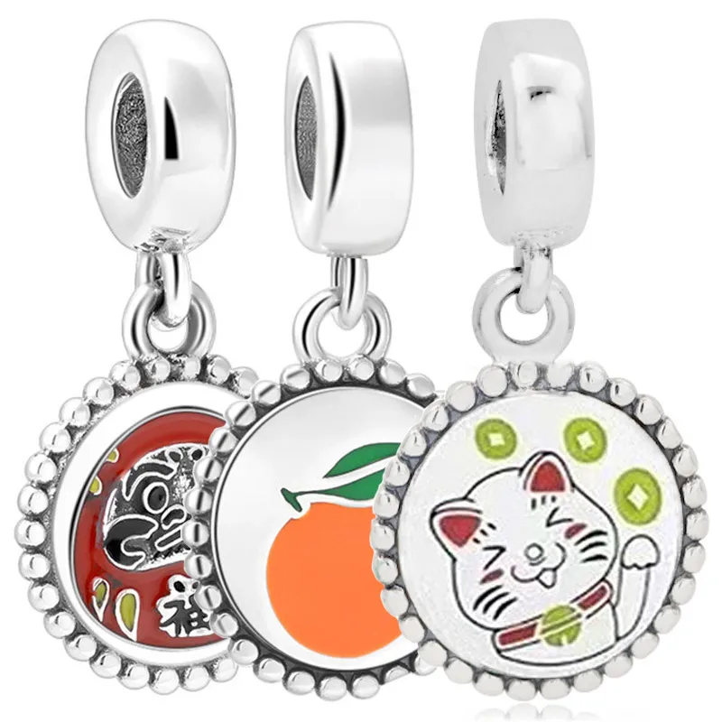 

Оригинальный Эксклюзивный китайский браслет Lucky Cat, оранжевый мотив Dharma, подвеска, ювелирное изделие «сделай сам», подходит для бусин из сте...