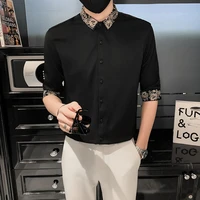 luxury embroidery shirts for mens 2022 summer half sleeve slim fit casual shirt business formal dress shirt party tuxedo blouse