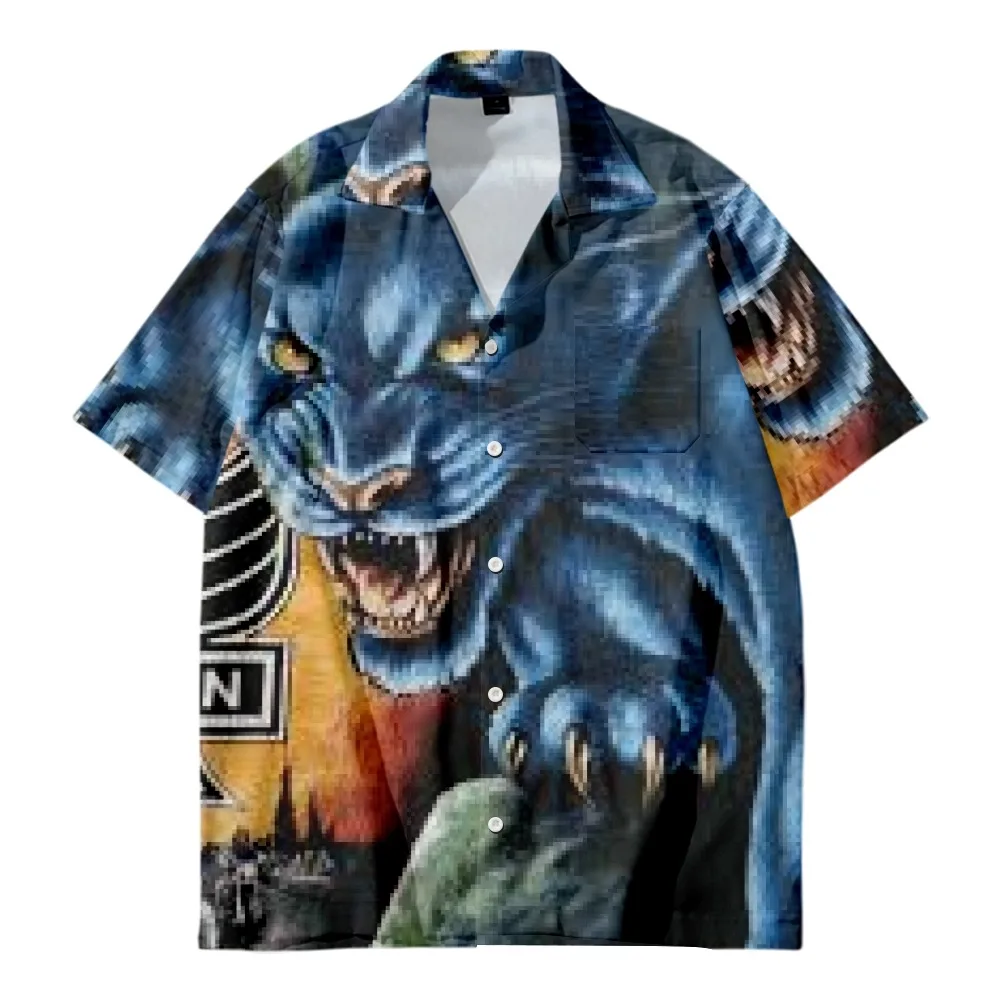 

2022 American street hip-hop demon animal head printed shirt men's handsome loose men's and women's casual shirt summer