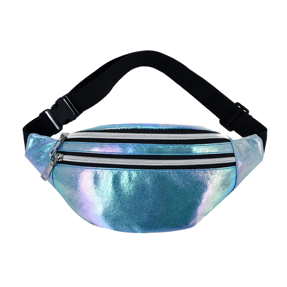 

Portable Double Layer Zip Waist Fanny Pack Lady Gradient Laser Chest Money Purse Popular Belt Bag Sling Chest Pouch