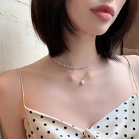 new fashion pearl choker for women kpop bead double layer chain pearl pendant elegant necklace for women jewelry girl gift