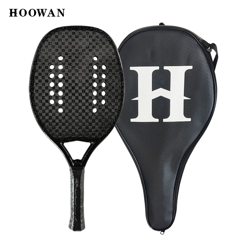 HOOWAN 12K Carbon Fiber Beach Tennis Racket Professional Blackshark-12K Versatile Racket Beach Tennis with Bag