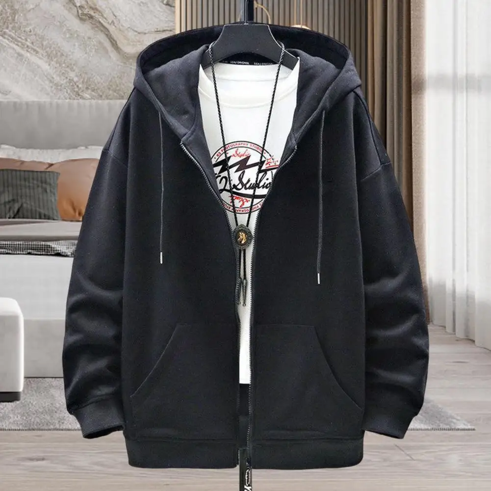 

Popular Men Hoodie Patch Pockets Zipper Breathable Plus Size Thermal Autumn Coat