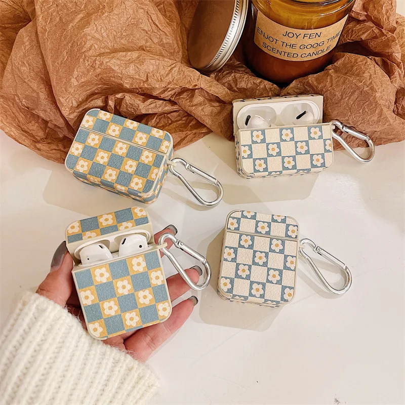 

2022 цветочный шахматный чехол Apple AirPods 2, чехол для AirPods Pro, чехол для IPhone, аксессуары для наушников Air Pods, корейские чехлы