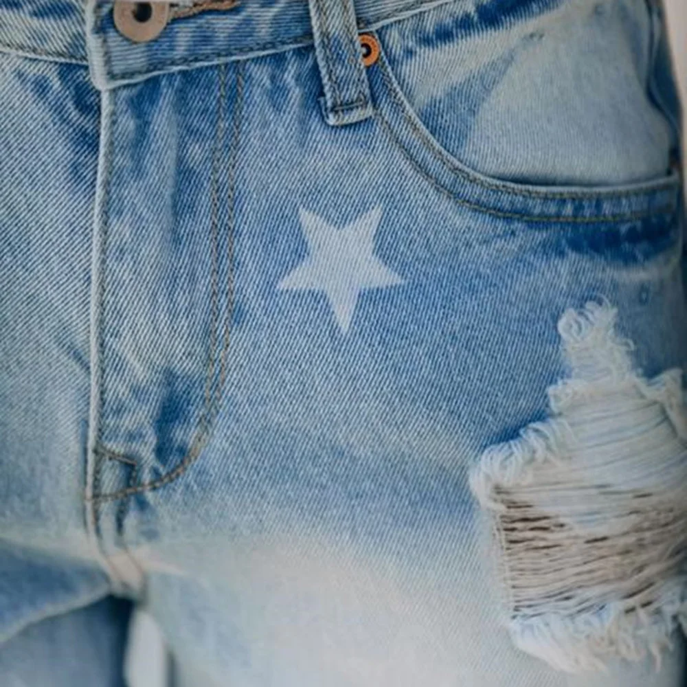 2023 Summer New Women'S Clothing Casual Bottom Jeans Shorts Print Pants Pocket Womens Female Hole Fashion Denim Pants Female