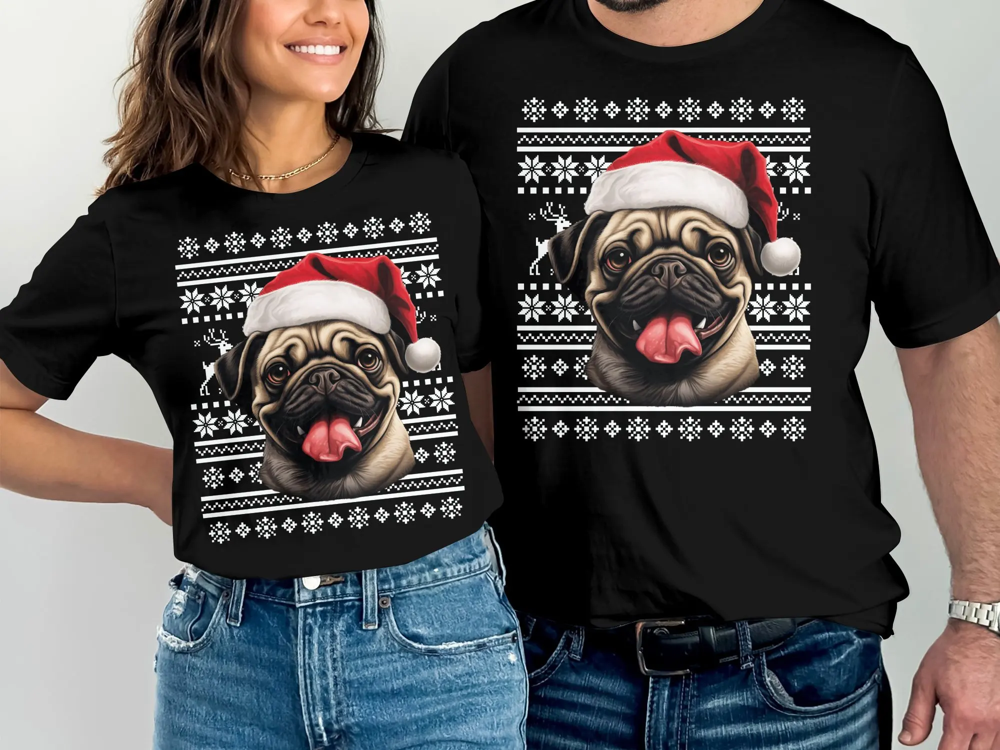 Футболка с изображением мопса и Санта-Клауса забавная рождественская футболка