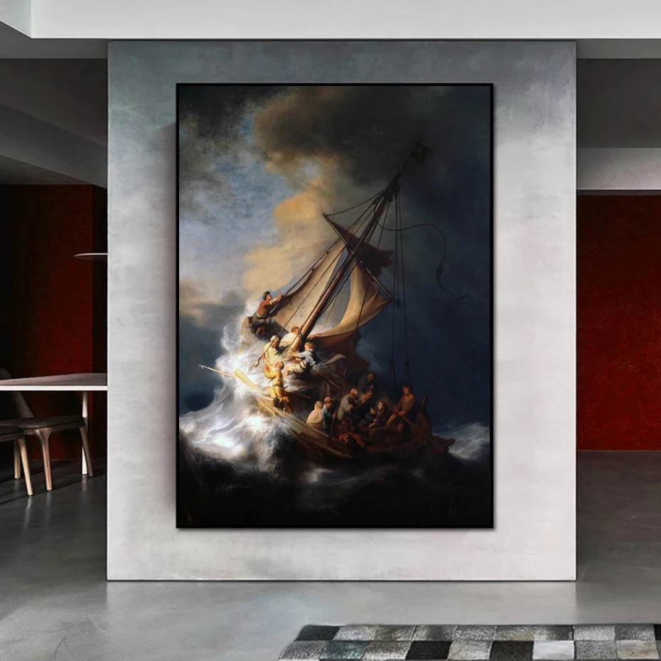 

A Storm on The Lake Of Galilee Vintage Wall Art Canvas Painting Nordic Home Decor Poster And Prints Oil Painting for Living Room