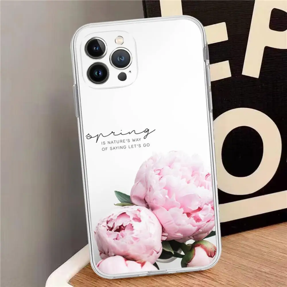 Элегантный чехол для телефона Pink Purple Peony iPhone 15 14 13 12 Mini 11 Pro XS Max X XR SE 6 7 8 Plus мягкий