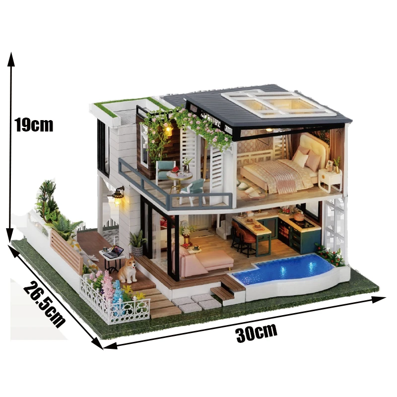 

New DIY Wooden Doll House Miniature Building Kits West Creek Casa Garden Villa With Dollhouse Furniture Toys for Girls Gifts