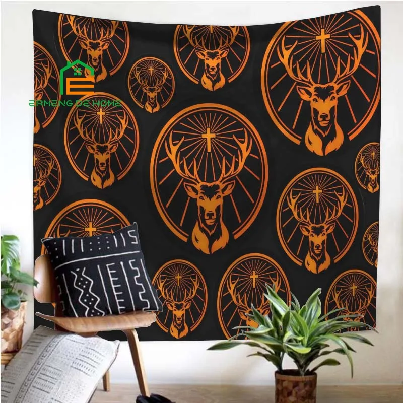 

Jagermeister Deer Logo Pattern Tapestry Deer Wall Hanging Jagermeister Style Wall Tapestries Wall Art Decor