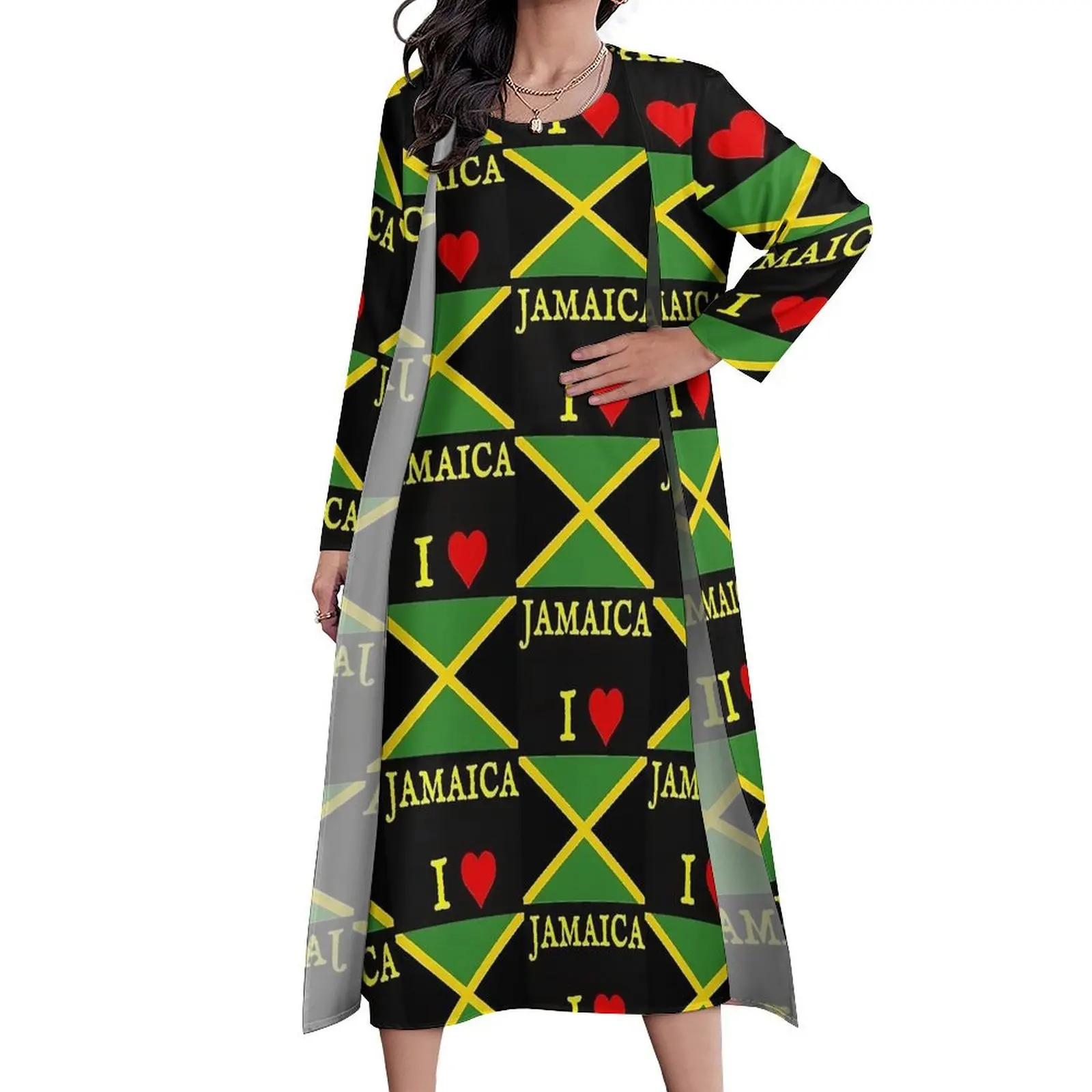 Платье I Love Jamaica с флагом Ямайки элегантное платье макси эстетические длинные