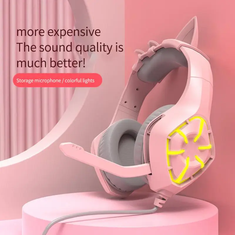

With Mic Cute Gaming Headsets Noise Cancelling Tws Earphones Cat Ear Headphones Sport Earbuds Led Light