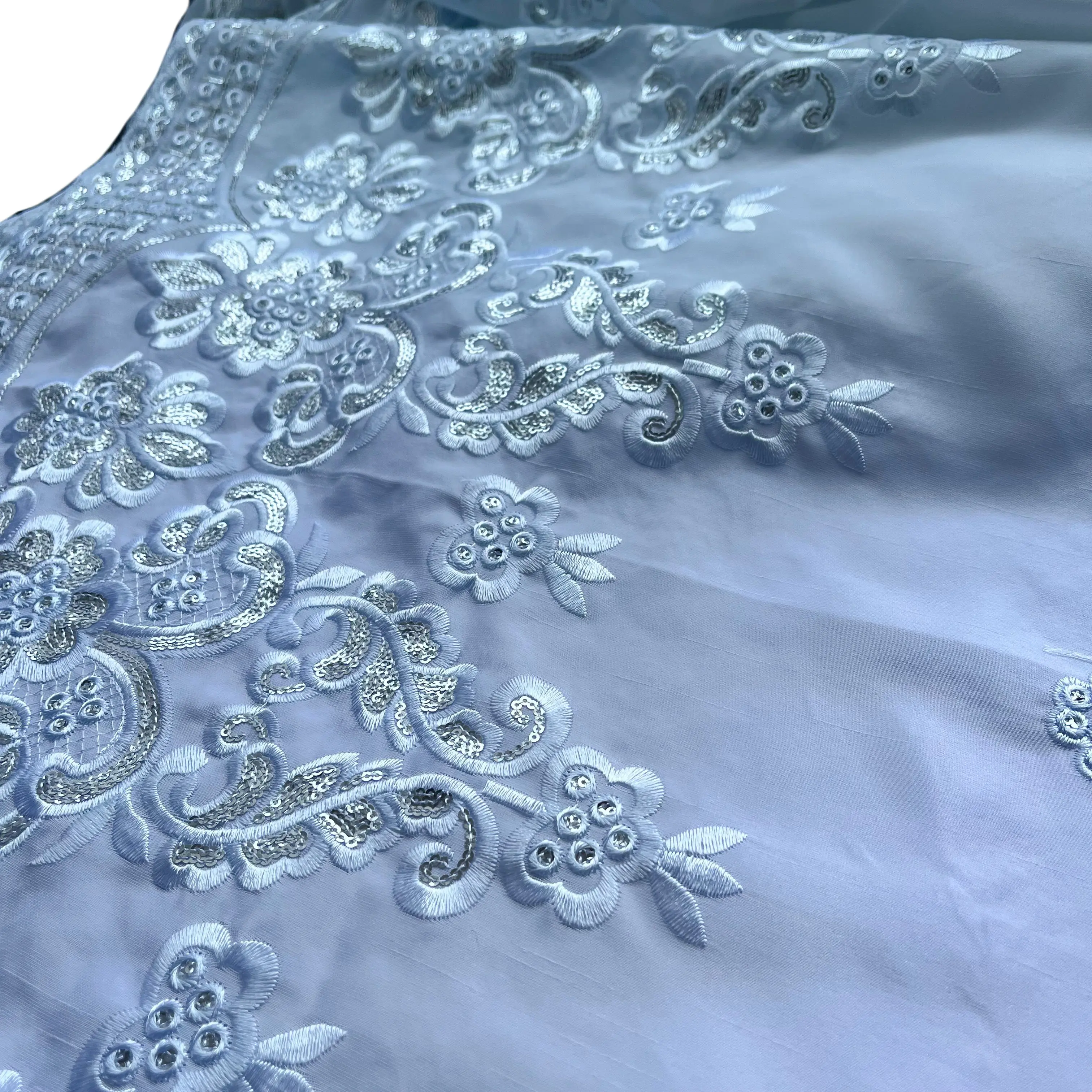 YQOINFKS новая вышивка Джордж кружевная ткань белое свадебное платье блестки