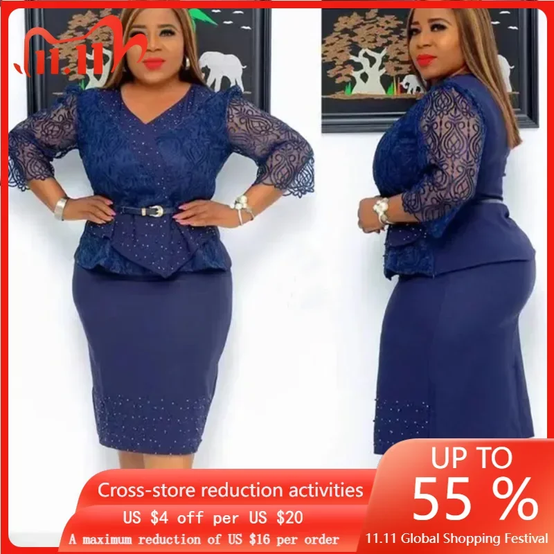 

Elegant African Wedding Dresses for Women Dashiki Ankara Lace Outfits Robe 2023 New Africa Clothing Office Lady Slim Party Dress