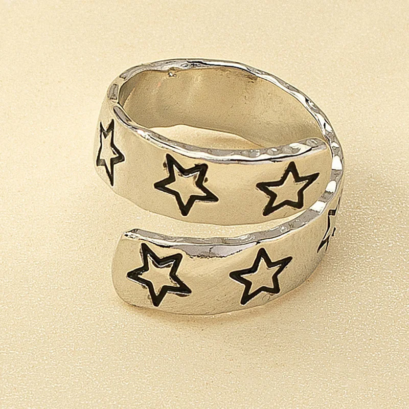 

Vintage Sweet Cool Star Open Ring Women's Versatile Fashion Personality Temperament Western Denim Ring Index Finger Ring Trend