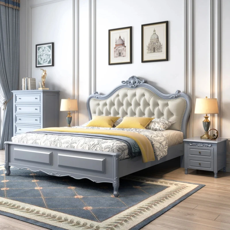 Скандинавская корейская двуспальная кровать современное изголовье из белого